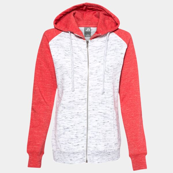 Ladies' Mélange Fleece Two-Tone Full-Zip Hooded Sweatshirt Thumbnail