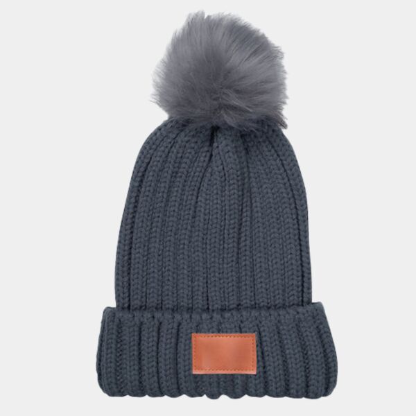 Knit Beanie With Fur Pom Pom Thumbnail